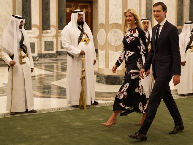 White House senior adviser Jared Kushner, right, walks with Ivanka Trump at the Royal Court Palace. Picture: Evan Vucci