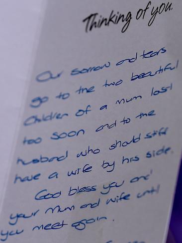 a card left at the memorial site in Davey St. Picture: SAM ROSEWARNE