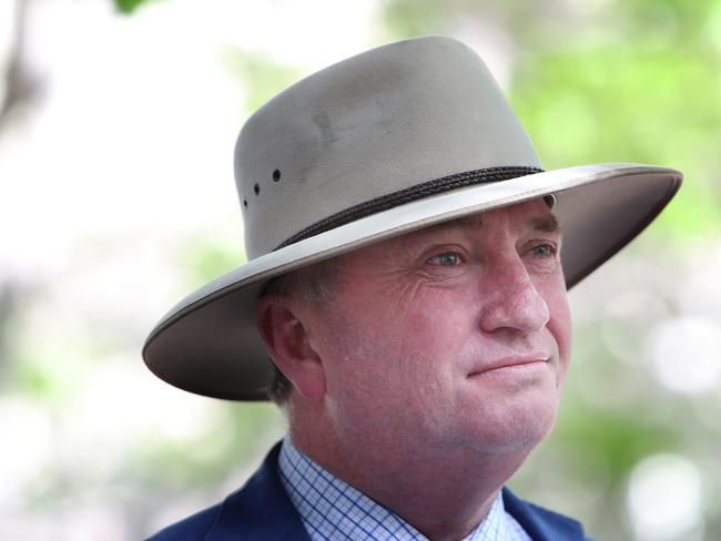 Barnaby Joyce at the doorstop with Minister for Agriculture, Senator Bridget McKenzie and other National MP's and Senators holding a doorstop on the introduction of improvements to the Farm Household Allowance, at Parliament House in Canberra. Picture Kym Smith