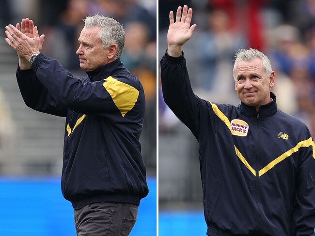 Adam Simpson waves farewell to the Eagles