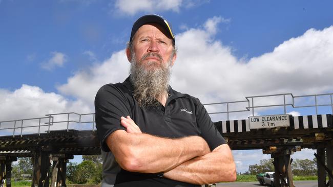 Geoff Purton at the railway bridge that the cars got stuck under. Picture, John Gass