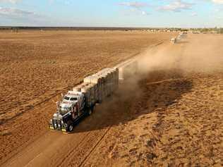 THE Burrumbuttock Hay Runners' huge convoy of around 250 prime movers and 400 trailers complete their 1860km run hauling $6 million worth of hay to Ilfracombe, east of Longreach. Picture: Lyndon Mechielsen