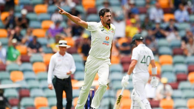 Mitchell Starc celebrates his 300th Test wicket. Picture: Getty