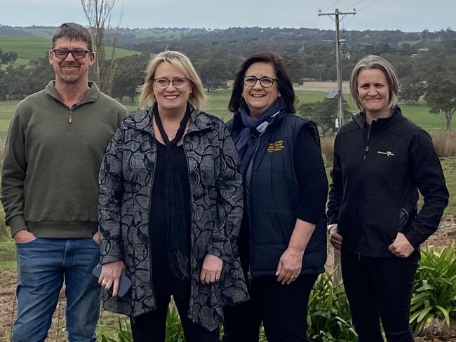 Farmers meet with the Victorian Agriculture Minister at Dergholm. Pictured are Casterton dairy farmer Lachlan Tindall, livestock producer Shane Foster, Minister Ros Spence, Glenelg Shire councillor Karen Stephens, Ag Victoria's Beth Jones and Dougal Purcell with Dergholm livestock producer Glenn Davis. 