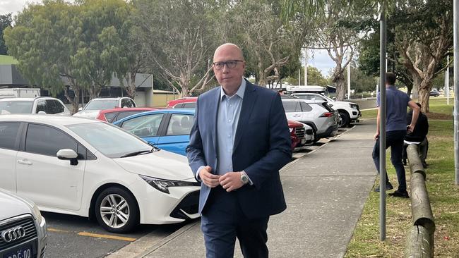 LNP Fadden preselection: Federal Opposition Leader Peter Dutton outside the party meeting. Picture: Andrew Potts.