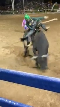 Professional bull rider Sam Woodall competing