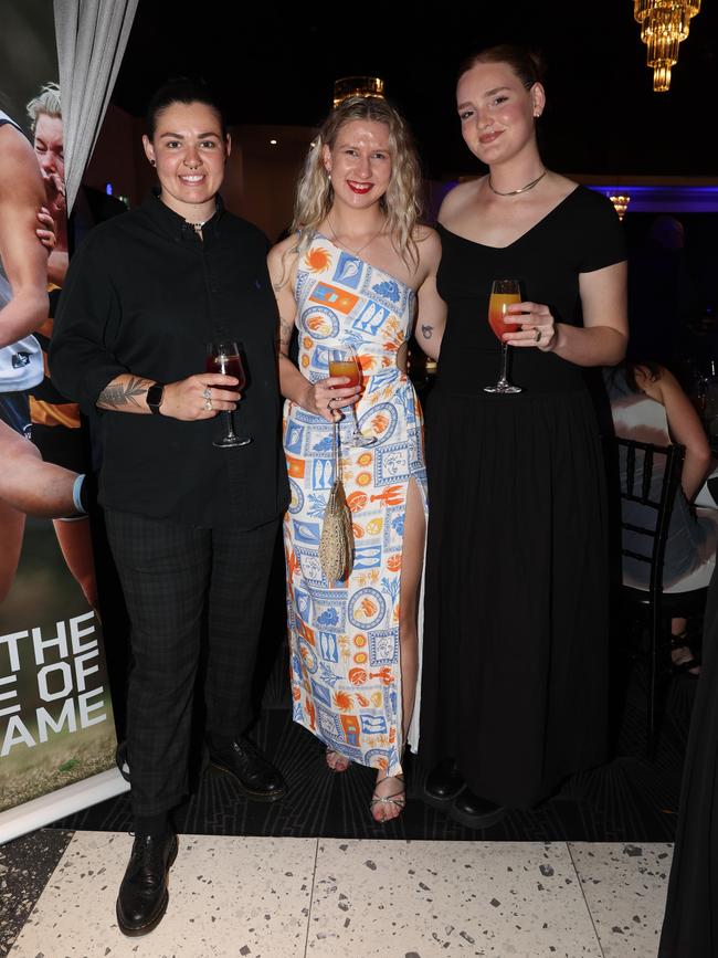 MELBOURNE, AUSTRALIA – OCTOBER 9 2024Asha Price, Maddy Noack and Eliza Gorman-Jacobs at the VAFA Awards Night at the San Remo Ballroom in Carlton on October 9, 2024Picture: Brendan Beckett