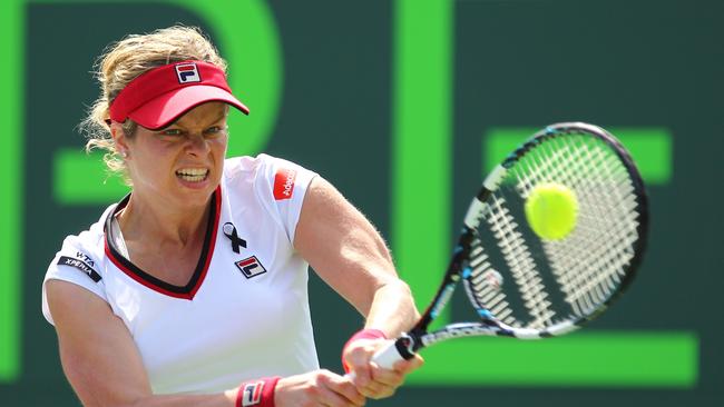 Kim Clijsters playing in Key Biscayne in 2012, the year she retired for a second time.