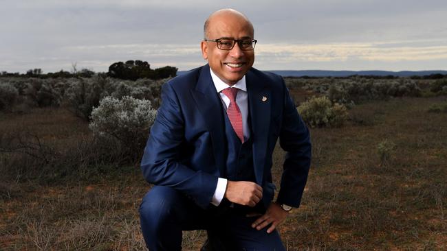 Executive chairman of GFG Alliance Sanjeev Gupta at the SIMEC Energy Cultana solar farm site near Whyalla. (AAP Image/David Mariuz)