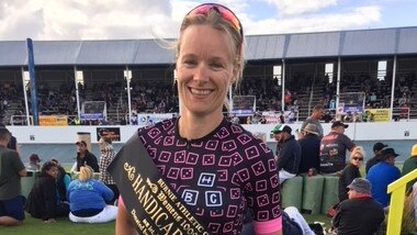 Cairns cyclist Gabrielle Thomasz in Burnie, Tasmania after winning the 1000m sprint at Burnie Wheel in Tasmania.