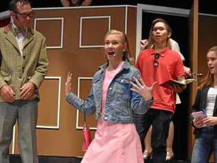 O.M.G. YOU GUYS: Sarah Hall as Elle Woods at the dress rehearsal for  Legally Blonde the Musical , Roma.  The show will open on Thursday at the Roma Cultural Centre. Picture: Ellen Ransley