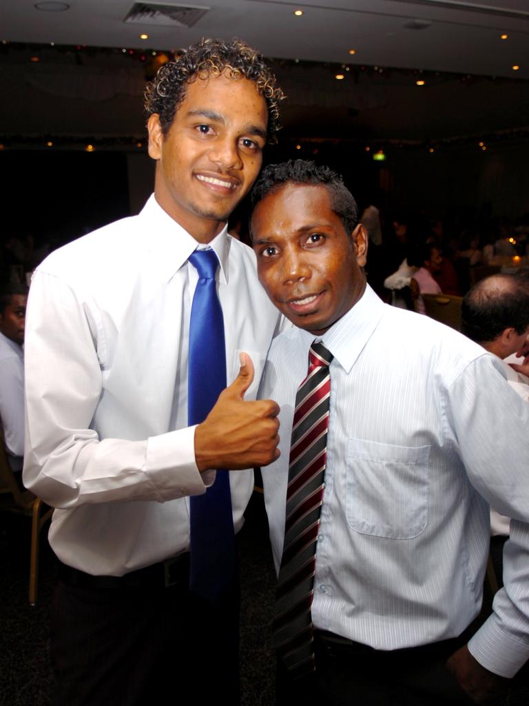 Stuart Yunupingu and Ishmael Marika at the 2009 St John’s Catholic Senior College formal. Picture: NT NEWS