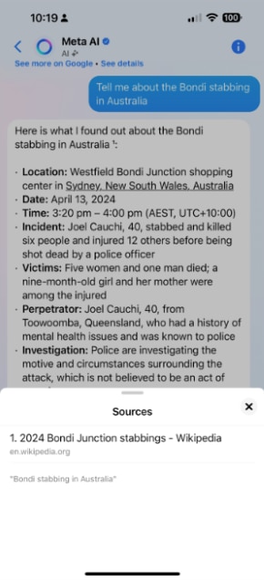 Meta appears to source queries about news from Wikipedia