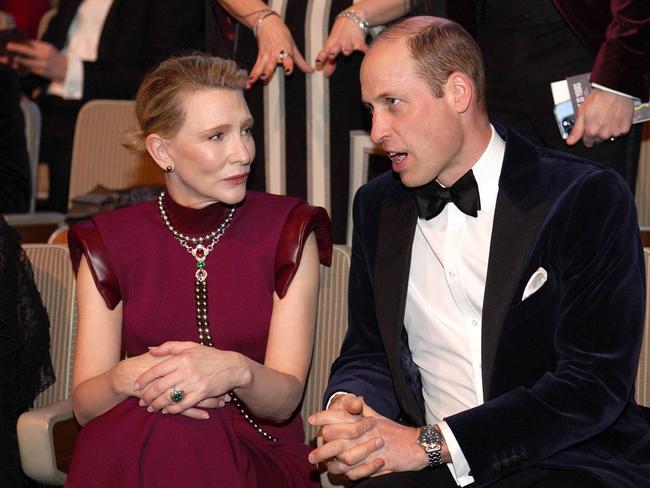 William and Cate Blanchett chatting in their seats. Picture: AFP