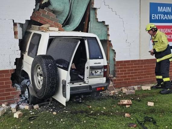 Driver receiving treatment after car crashes into Victor Harbor hospital. Picture: Supplied