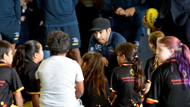 Eddie Betts chats with students from Kaurna Plains School at West Lakes this week/ Picture: Tricia Watkinson