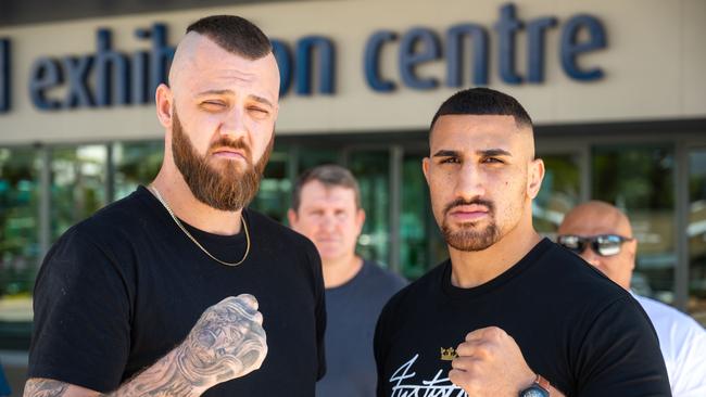 Australian heavyweight champ Justis Huni (right) will take on Jack Maris this Saturday night.