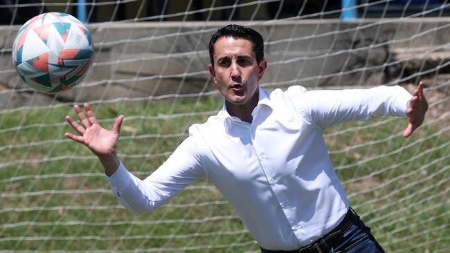 Leader of the Opposition David Crisafulli visits the Pine Rivers Football Club. Picture: Liam Kidston.