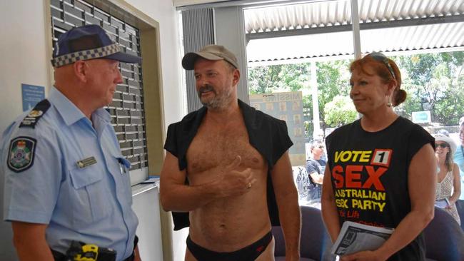 The Australian Sex Party staged a peaceful protest in Hastings Street today. Picture: Lucy Cantori