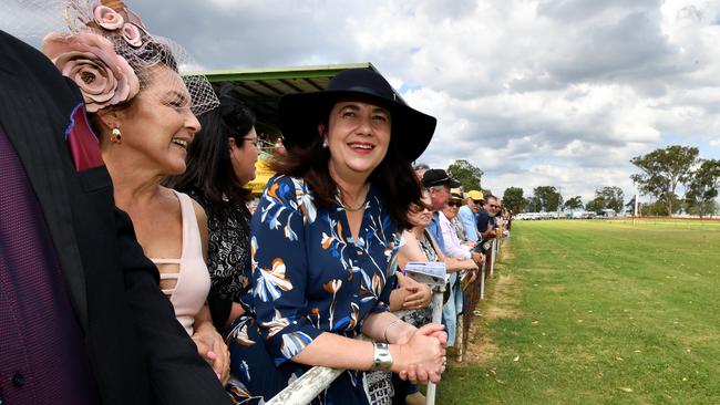 Premier Annastacia Palaszczuk watched the Melbourne Cup in the Queensland town of Kumbia. Picture: AAP/Darren England