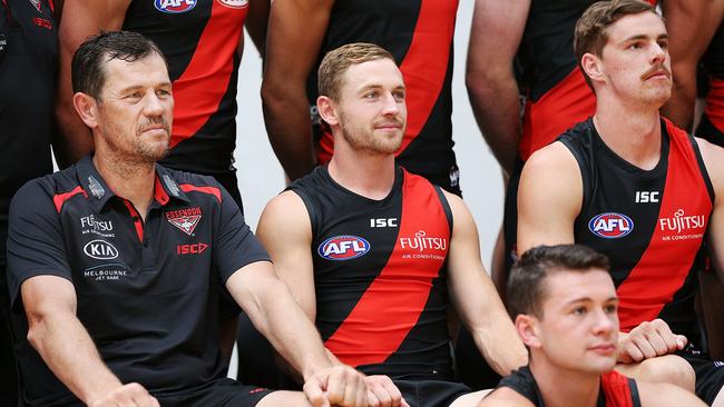 Devon Smith has his first team photo with the Bombers. Picture: Getty Images