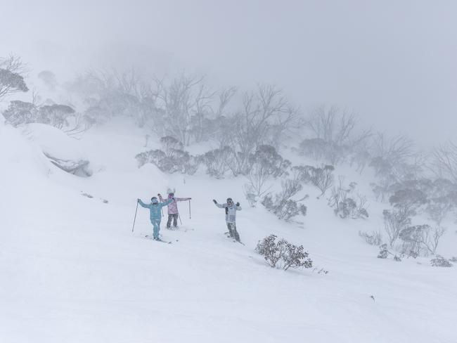 DAILY TELEGRAPH. JULY 8, 2023., A blizzard has hit The Snowy Mountains, with Thredbo seeing 48cm of fresh snowfall since Thursday and expecting more to close out the weekend. Picture: Thredbo Ski Resort.