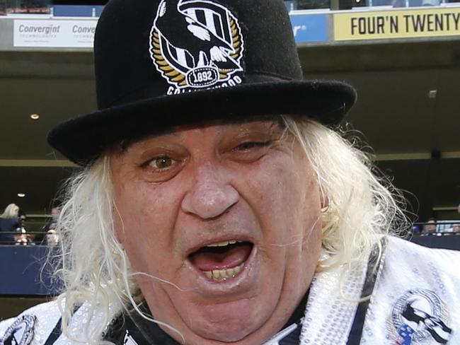 The 2018 AFL Premiership Grand Final. Collingwood vs West Coast. Crowd Color. Collingwood Cheer Squad legend Jeff "Joffa" Corfe warming up for a big day.   Picture: David Caird