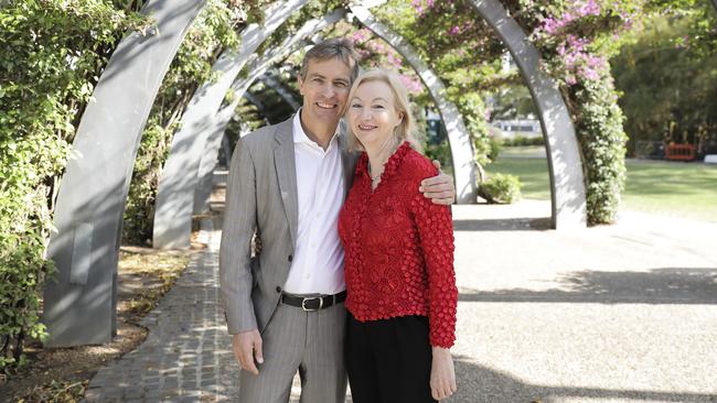 UQ Vice Chancellor Peter Høj and QUT Professor Mandy Thomas. Picture: Mark Cranitch