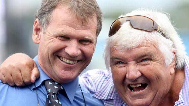 Les Ross with big-time owner Mike Crooks after a winner at Doomben. Picture: Jono Searle.