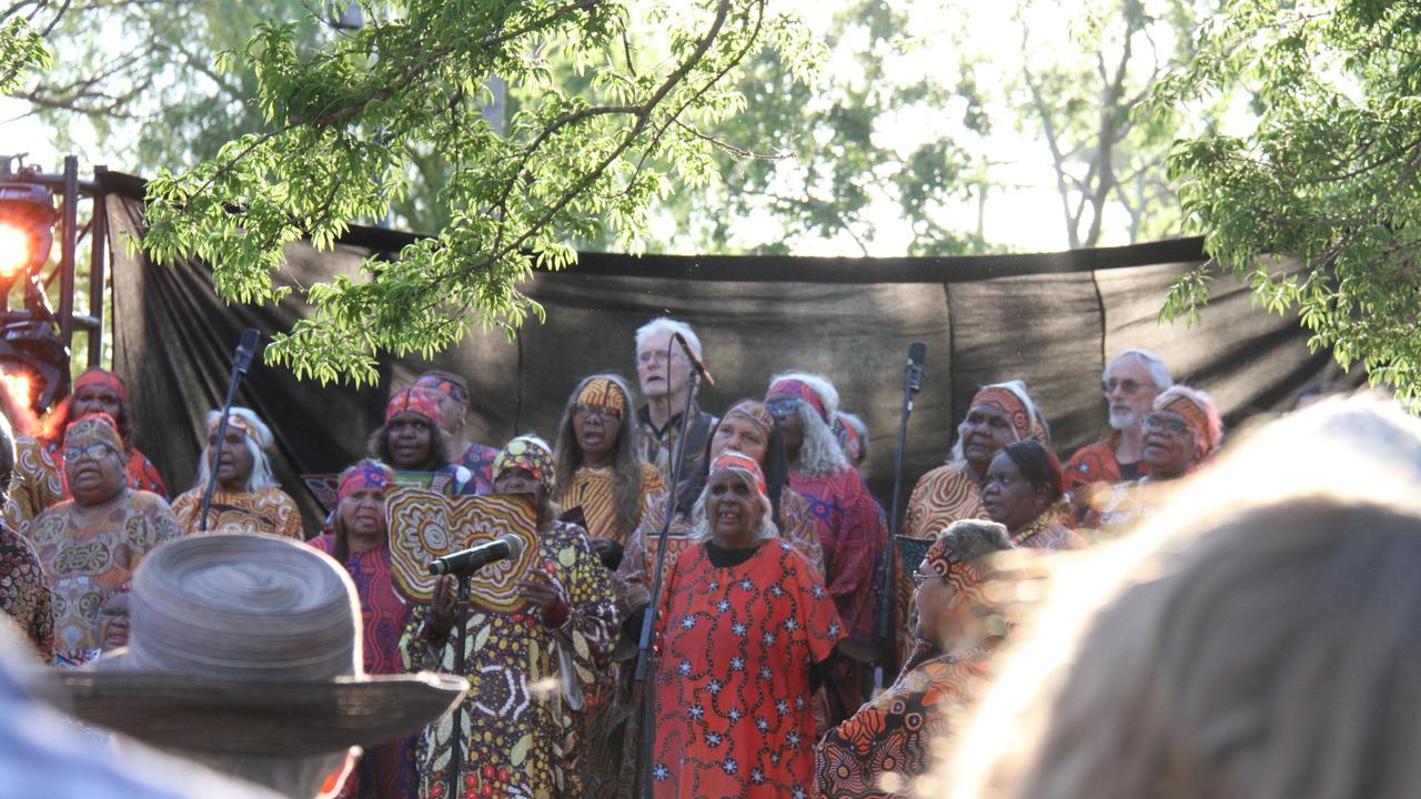 The Central Australian Aboriginal Women's Choir were the opening act of Aperture, part of the 2024 Desert Music Festival in Alice Springs, September 17, 2024. Picture: Gera Kazakov