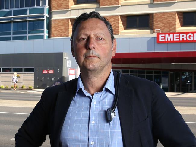 Prof Eugene Athan and Barwon Health Foundation executive director Zoe Waters outside Geelong Hospital Emergency Dept. Picture: Mike Dugdale