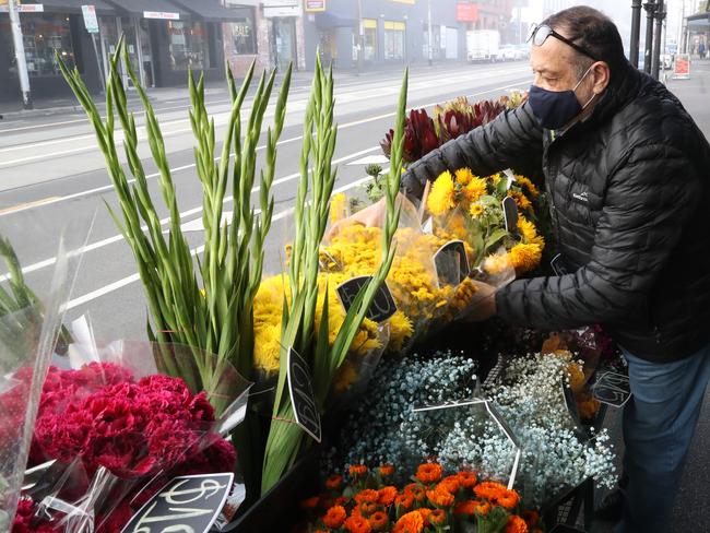 Forist Tony Pascuzzi is back in business on Brunswick St on Friday. Picture: NCA NewsWire / David Crosling