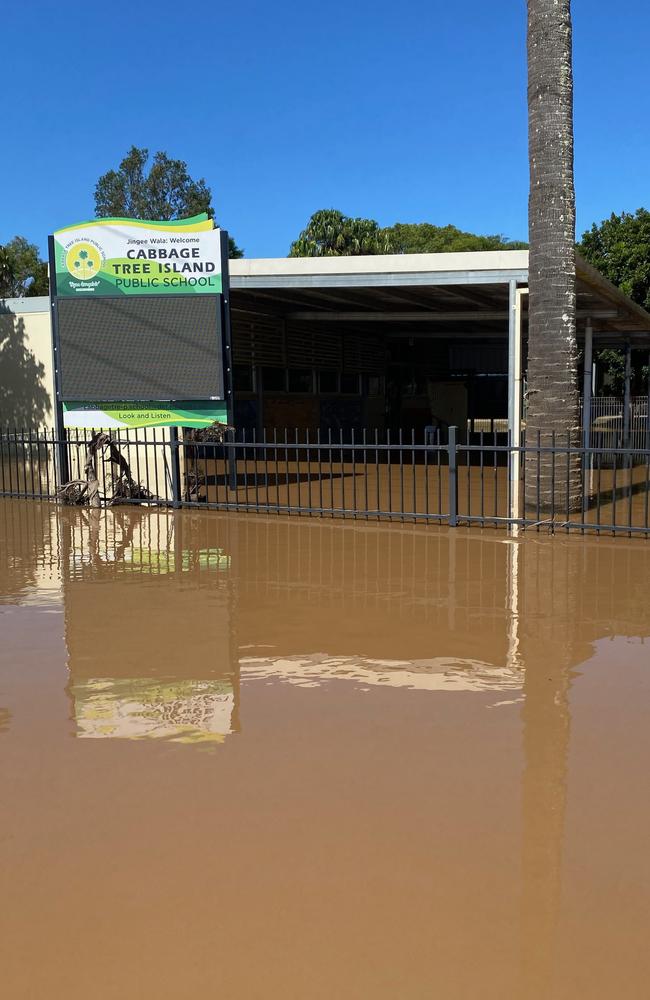 Cabbage Tree Island Public School was inundated by floodwaters in February 2022. Picture: Dyonne Anderson