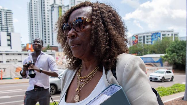 Lawyer Thelma Gray leaves the Darwin Local Court after appearing on a first mention for NT Police officer Karol Jarentowski who stands charged with an aggravated assault. Picture: Pema Tamang Pakhrin