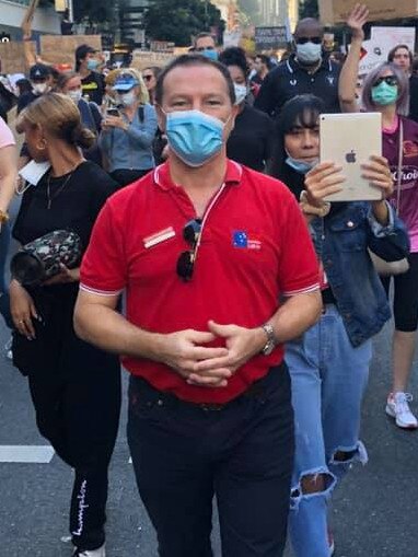 Graham Perrett MP pictured attending a Black Lives Matter protest in Brisbane on Saturday.