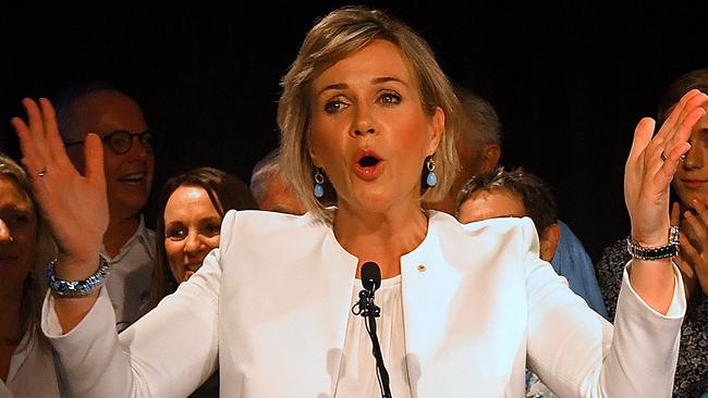 Independent candidate for Warringah Zali Steggall at her reception at Manly Pacific Novotel on Election Day. Picture: Dylan Coker