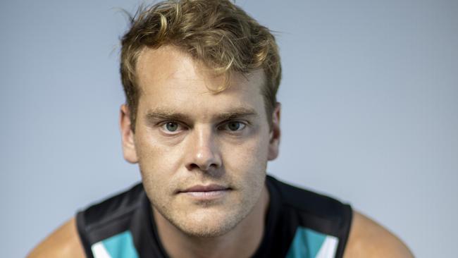 AFL Port Adelaide Player Jack Watts poses for a portrait at the Port Adelaide Football Club in Adelaide, Wednesday, February 26, 2020. (AAP Image/Kelly Barnes) NO ARCHIVING