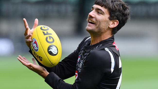 Riley Bonner of Port Adelaide marks during Port Adelaide's captains run at Adelaide Oval Friday May,14,2021.Picture Mark Brake