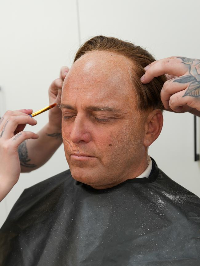 Make-up artists even gave the TV host a receding hairline. Picture: Henry McGilchrist