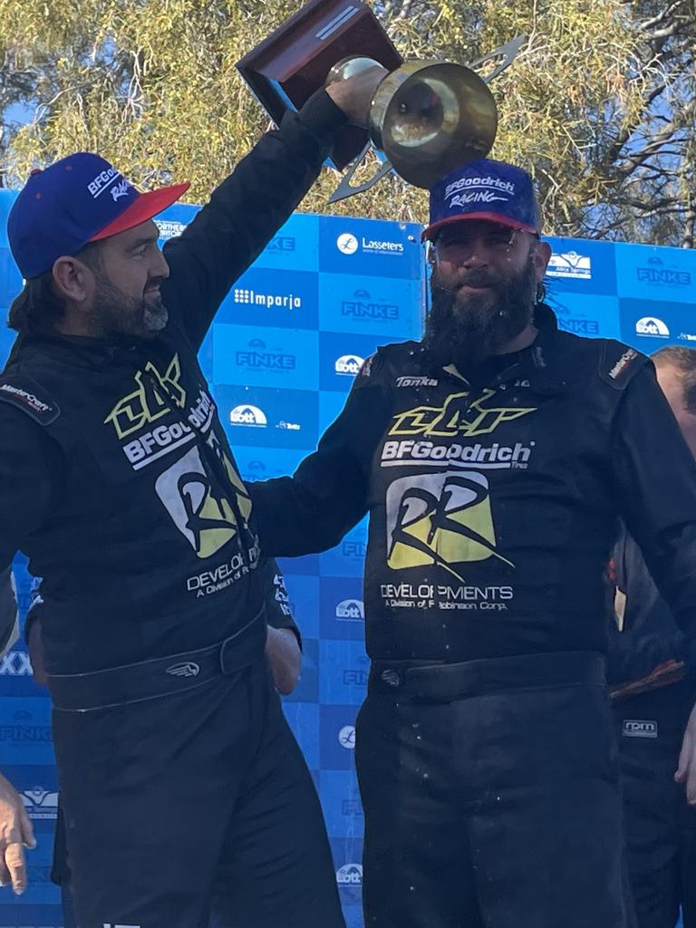 Driver Beau Robinson and navigator Shane Hutt were given the King of the Desert title after winning the 2024 edition of Finke. Picture: Gera Kazakov