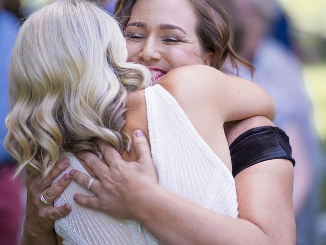 Amy and Elise McDonald also celebrated a legal marriage at Victoria’s Carlton Gardens. Picture: Jason Edwards