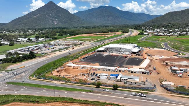 There will be specialty stores and eateries on the corner of the Bruce Highway and Draper Road at Gordonvale. Aerial view of the construction work. Picture: Brendan Radke