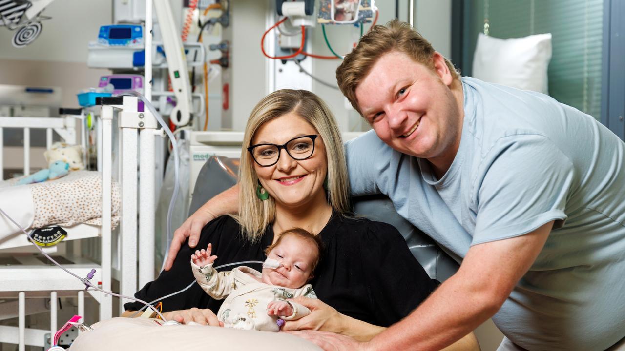 Kharissa Ticiver, Oscar Ticiver and Corey Ticiver at the Mater Hospital. Photo: J&A Photography