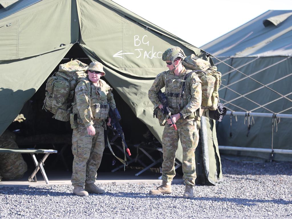 Australian and American troops on the ground at Camp Rockhampton. Pic Peter Wallis