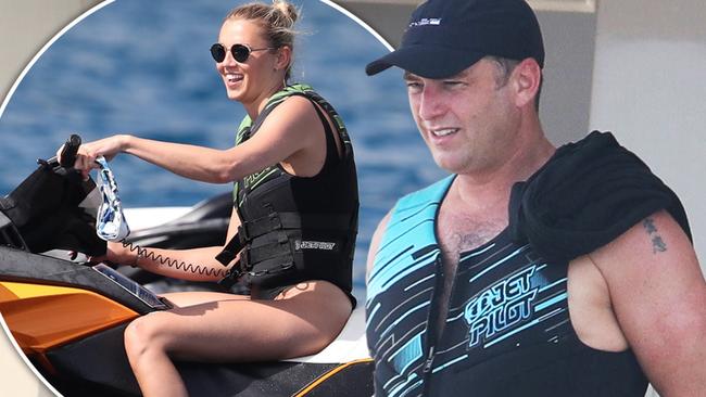 Karl Stefanovic and Jasmine Yarbrough soak up the sun in Bora Bora. Picture: BackGrid