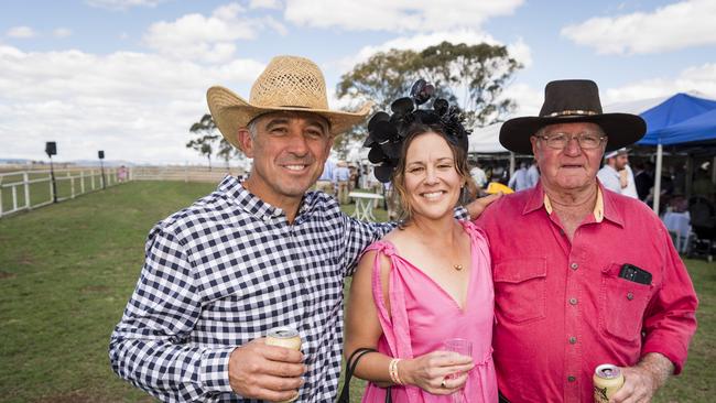 At the Clifton Races are (from left) Scott Keogh, Richelle Burns and Steve Burns, Saturday, October 28, 2023. Picture: Kevin Farmer