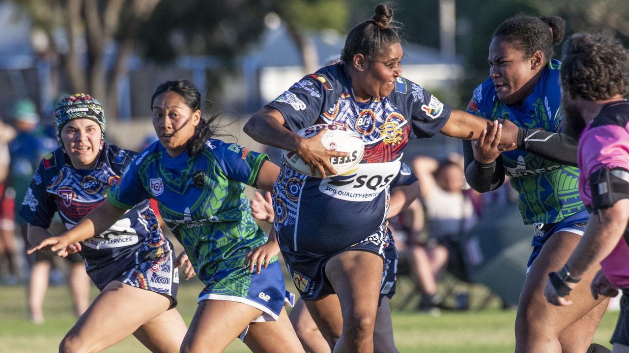 Tegan Gibbs for Emus. 2023 TRL Cultural Cup, Open Womens SW Qld Emus vs Pacific Nations Toowoomba. Saturday, February 25, 2023. Picture: Nev Madsen.