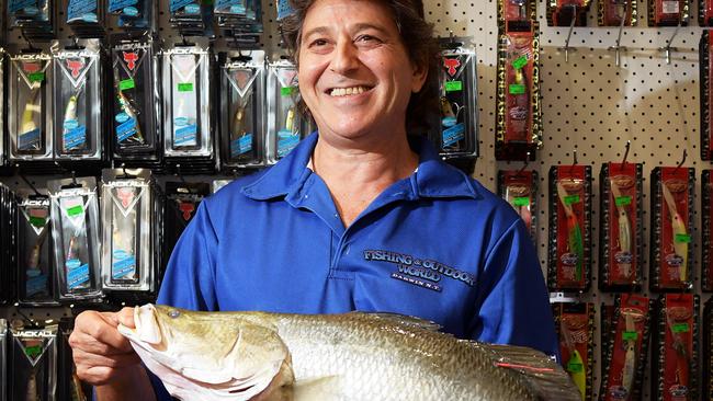 George Voukalos from Darwin's Fishing and Outdoor World with the first Million Dollar Barra he caught only 5 days into the 2017 competition.Picture: Justin Kennedy