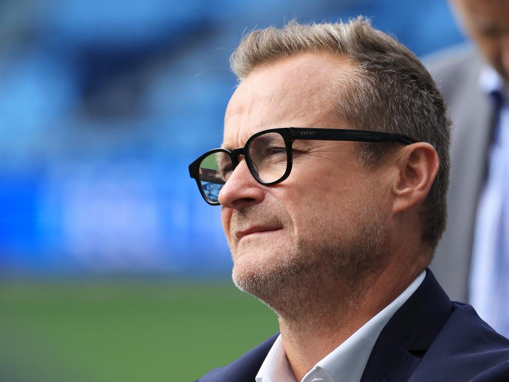 SYDNEY, AUSTRALIA - OCTOBER 18: Danny Townsend, A Leagues CEO, looks on at the announcement of the Unite round when all A leagues games will be played in Sydney during an A-Leagues Media Opportunity at Allianz Stadium on October 18, 2023 in Sydney, Australia. (Photo by Mark Evans/Getty Images for APL)