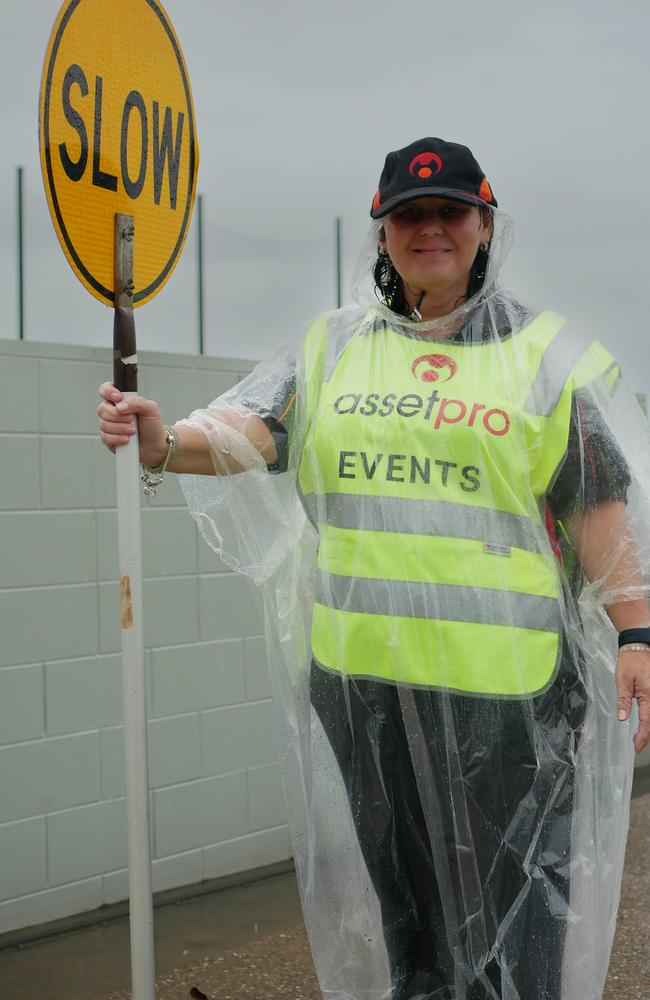 Natasha McGill got no reprieve from the rain during the NRL All Stars on Friday night. Picture: Blair Jackson